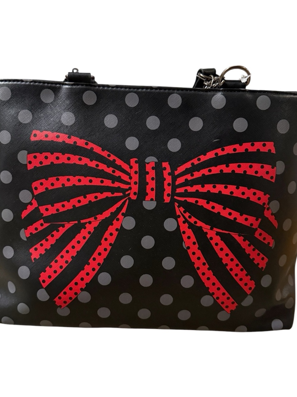 NWT - Betsey Johnson Black Polka Dot Tote with Red Bow